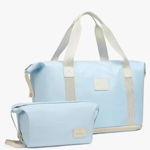 IMIOMO Travel 2 Piece Duffel Weekend Large Overnight Tote Bag.Blue/cream. NWOT